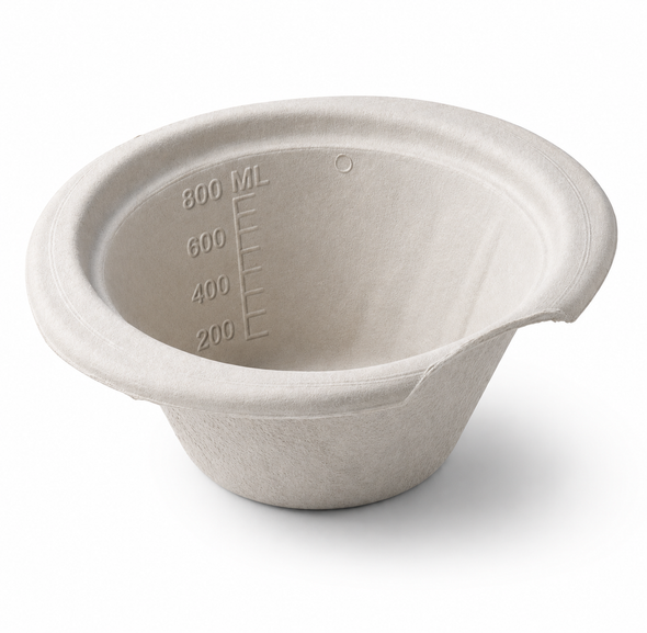 25 Disposable Cardboard Pulp Dish Bowls Hospital Style With Graduation Marks 1L