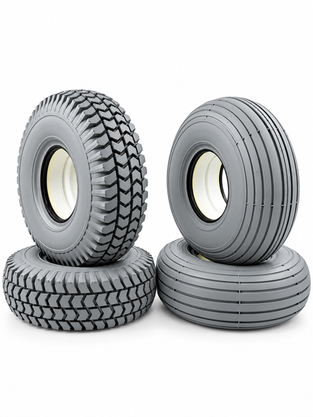 Set of 4 Solid Tyres (2 Rib 2 Block) 260x85 3.00-4 Grey Mobility Scooter 300x4