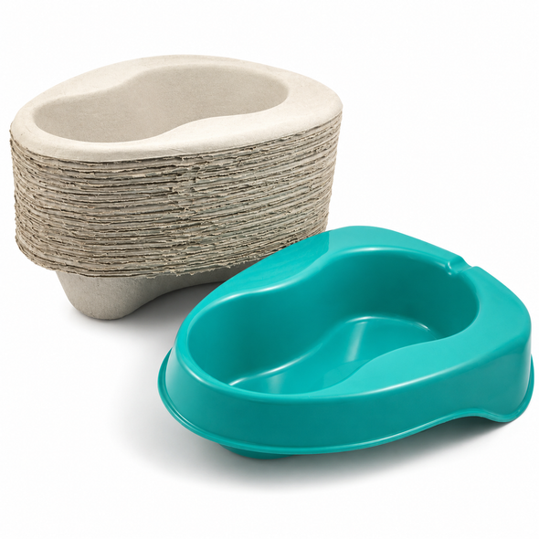 25 Disposable Pulp Cardboard 2L Bed Pan Liners with Plastic Support