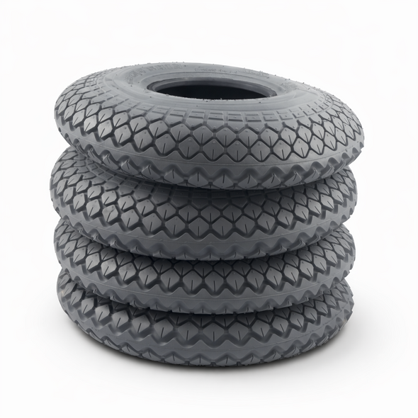 1 set of 4 330x100 400x5 Grey Block Mobility Scooter Tyres 4.00-5