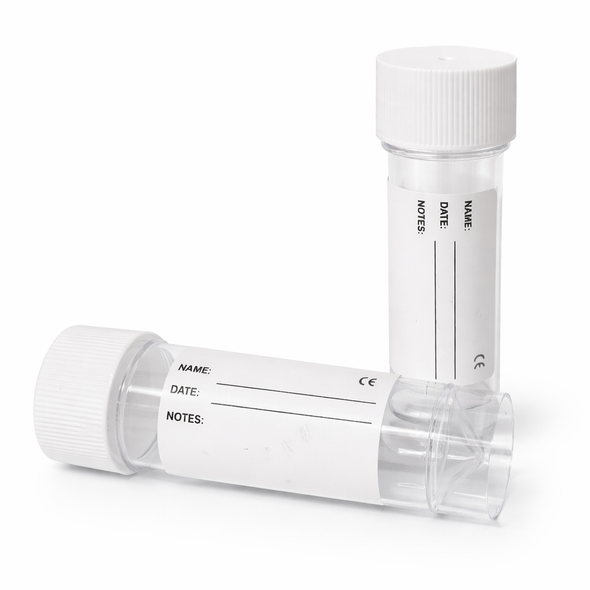 10 x 30ML Clear Urine/Specimen Sample Collection Bottles Universal, White Screw Top, Patient Label