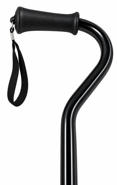 Swan Neck Height Adjustable Black Soft Grip Walking Stick