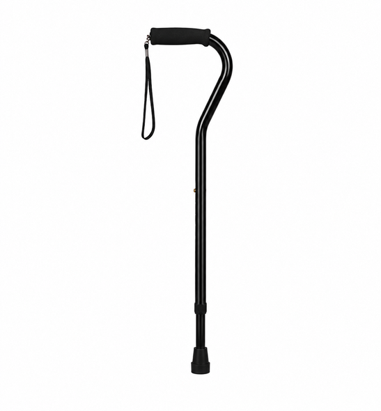Swan Neck Height Adjustable Black Foam Grip Offset Handle Walking Stick