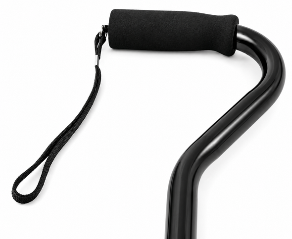 Swan Neck Height Adjustable Black Foam Grip Offset Handle Walking Stick