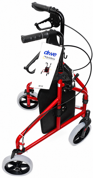 Lightweight Red Folding Aluminium Tri-Walker with Vinyl Bag