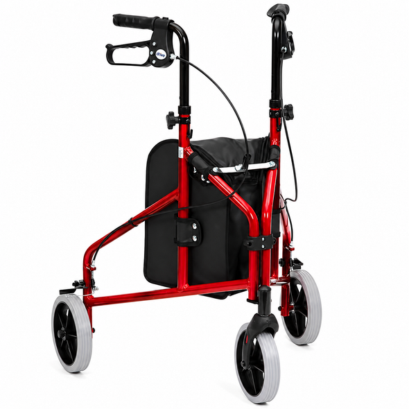 Lightweight Red Folding Aluminium Tri-Walker with Vinyl Bag