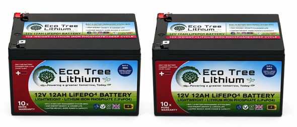 1 Pair of Eco Tree Lithium 12v 12AH LIFEPO4 Mobility Scooter Batteries 