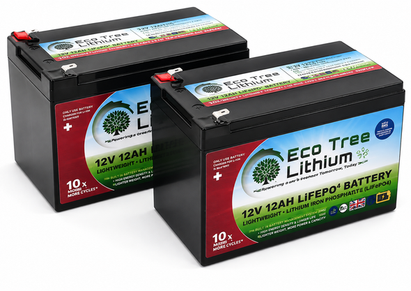1 Pair of Eco Tree Lithium 12v 12AH LIFEPO4 Mobility Scooter Batteries 
