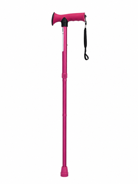 Pink Gel Handled Height Adjustable Folding Walking Stick