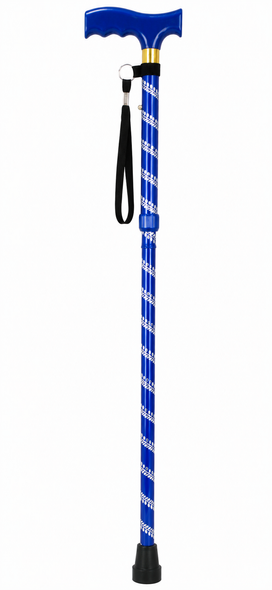 Blue Plastic Handled Height Adjustable Walking Stick with Engraved Pattern