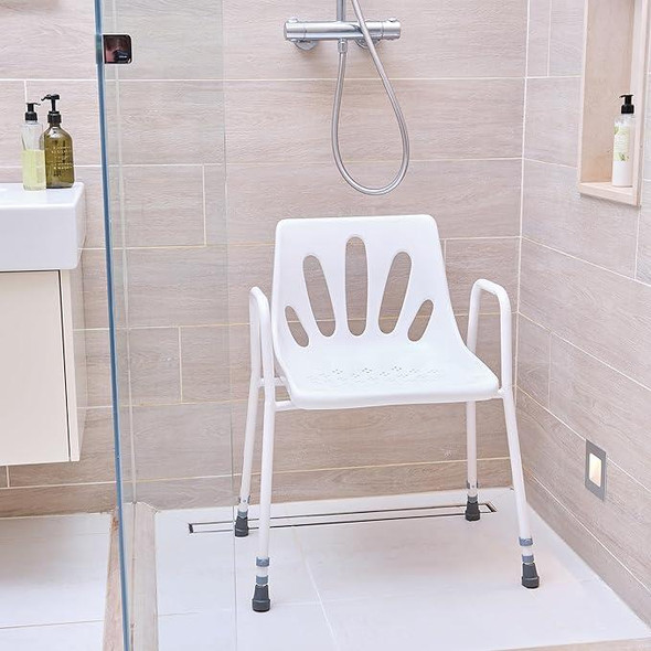 NRS Healthcare Shower Chair with Arms Comfortable Sturdy Height Adjustable