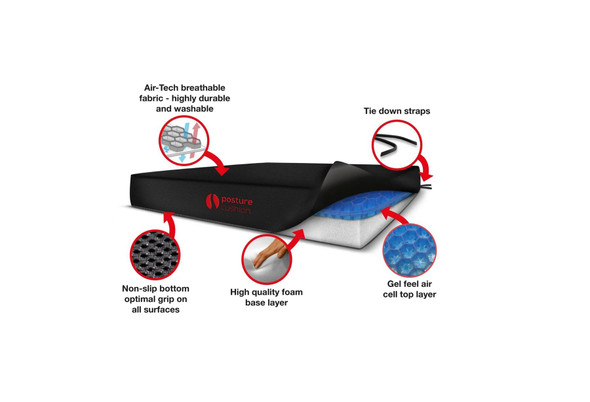 Gel Feel Pressure Relieving Wheelchair Cushion 17"/17"/3" With AirTech Cover