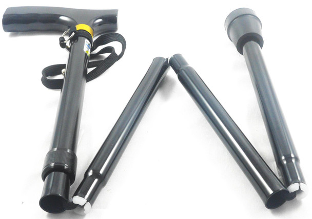 NRS Lightweight Folding Black Walking Stick with Wooden Handle