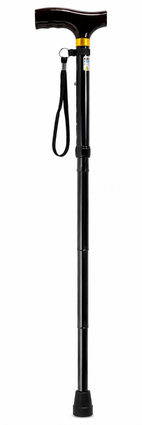 NRS Lightweight Folding Black Walking Stick with Wooden Handle