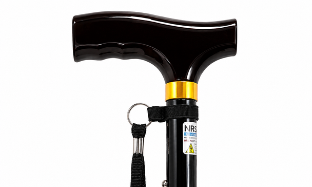 NRS Lightweight Folding Black Walking Stick with Wooden Handle