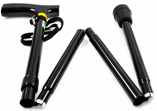 NRS Lightweight Folding Black Walking Stick with Wooden Handle