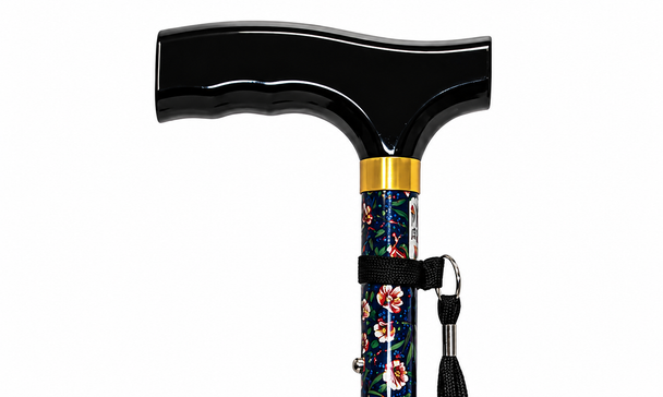 NRS Lightweight Folding Wild Flower Walking Stick with Wooden Handle
