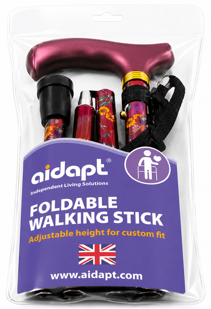 Deluxe Premium Folding Walking Cane – Adjustable, Lightweight, Floral Design