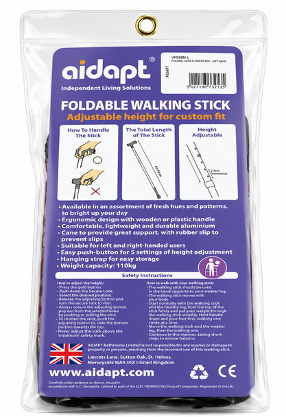 Deluxe Premium Folding Walking Cane – Adjustable, Lightweight, Floral Design