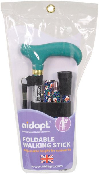 Deluxe Premium Folding Walking Cane – Adjustable, Lightweight, Blue Floral