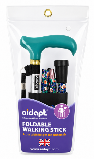 Deluxe Premium Folding Walking Cane – Adjustable, Lightweight, Blue Floral Design