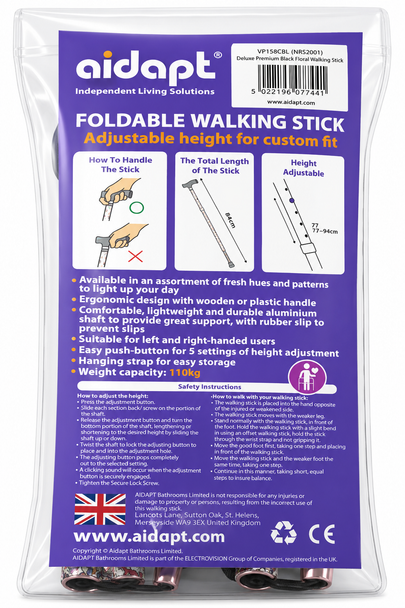 Deluxe Premium Folding Walking Cane – Adjustable, Lightweight, Japanese White