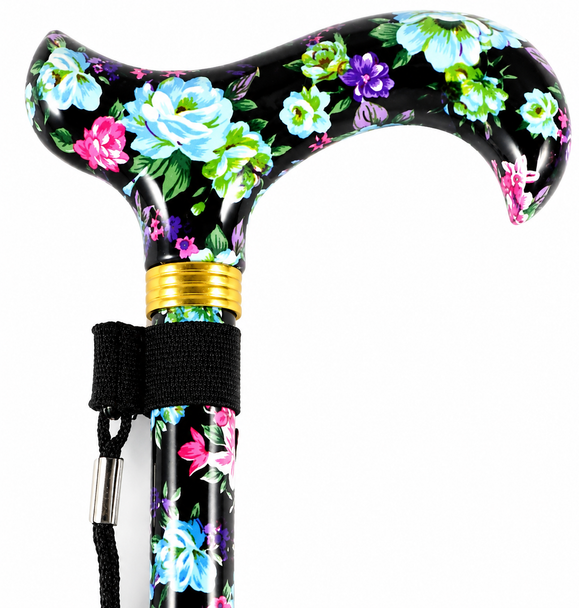 Deluxe Premium Walking Cane – Height Adjustable, Lightweight, Black Floral