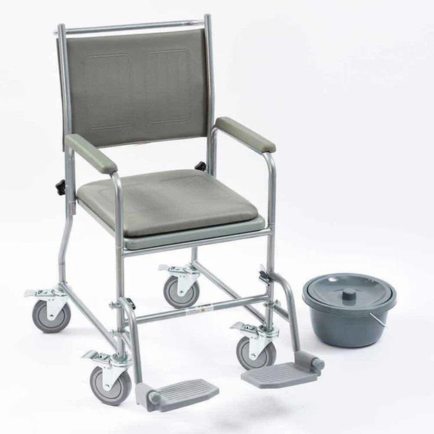 Wheeled Commode Fixed Height Removeable Leg Rests & Arm Rests