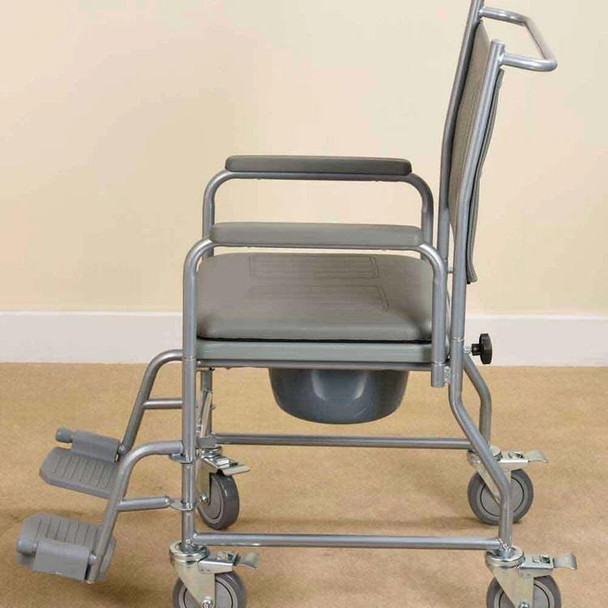 Wheeled Commode Fixed Height Removeable Leg Rests & Arm Rests