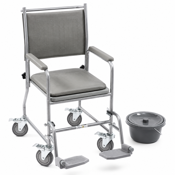 Wheeled Commode Fixed Height Removeable Leg Rests & Arm Rests