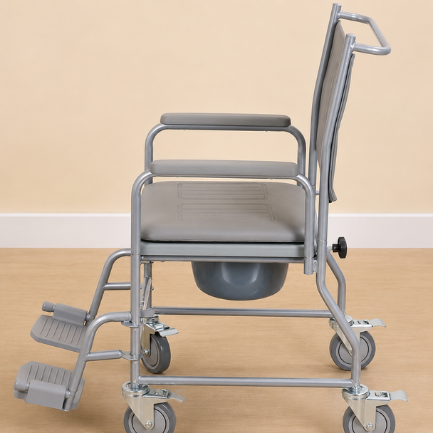 Wheeled Commode Fixed Height Removeable Leg Rests & Arm Rests