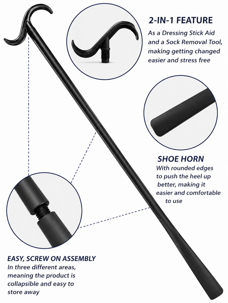 Extra Long Collapsible Shoe Horn Dressing Stick