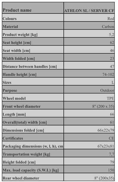 Red Large 62cm ATHLON SL / SERVER CF Carbon Ultralight Rollator Walker