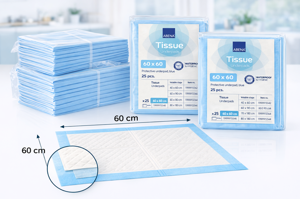 Disposable Incontinence Bed pads 60x60cm per 25 ABENA 6 ply Tissue Underpads