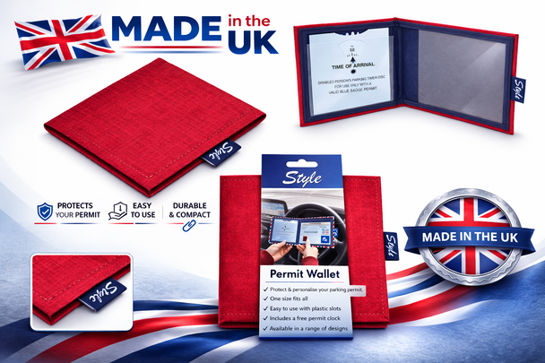 Blue Permit Wallet Holder with Timer Clock in Burgundy Linen Made in the UK