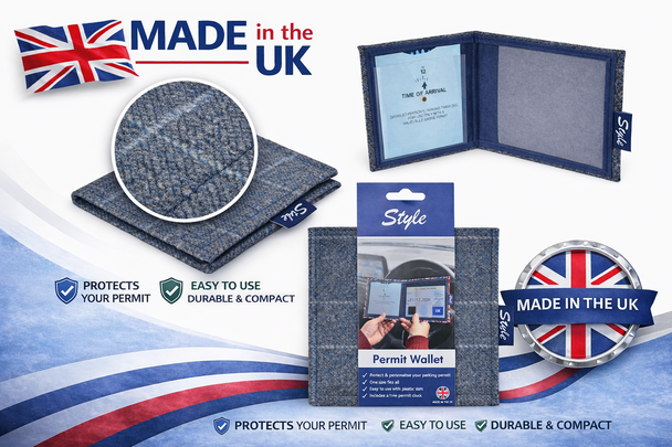 Blue Permit Wallet Holder with Timer Clock in Blue Window Made in the UK