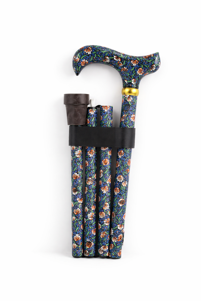 Floral Folding Walking Stick Cane Height Adjustable in William Morris Derby Handle