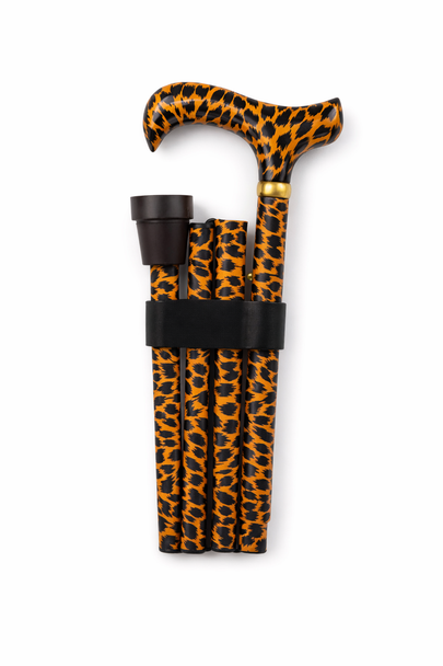 Leopard Print Folding Walking Stick Cane Height Adjustable Derby Handle