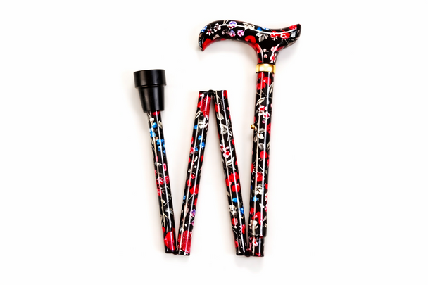 Floral Folding Walking Stick Cane Height Adjustable Summer Fruits