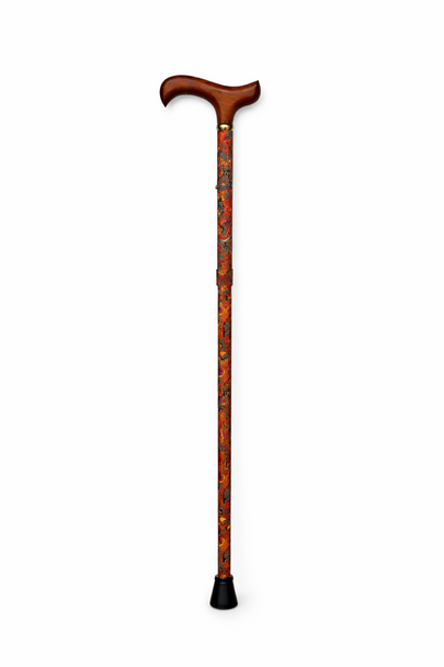 Red Paisley Pattern Folding Walking Stick Cane Height Adjustable Derby Handle