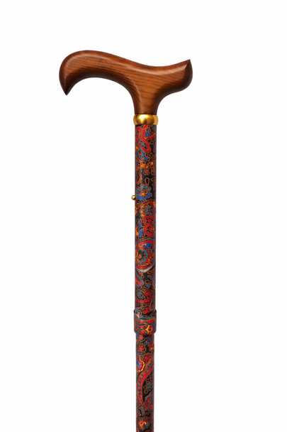 Red Paisley Pattern Folding Walking Stick Cane Height Adjustable Derby Handle