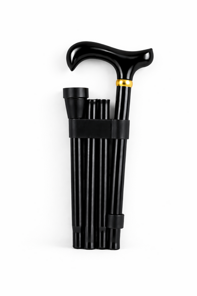 Black Folding Walking Stick Cane Height Adjustable Derby Handle With Clip