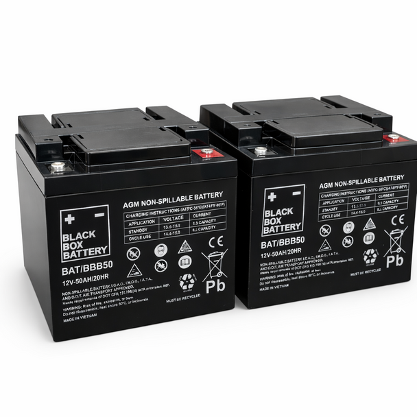 Mobility Scooter Batteries 1 Pair of 12V 50Ah Black Box AGM Batteries