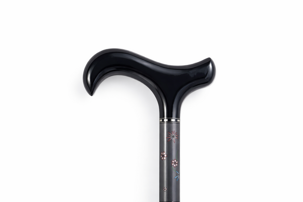 Carbon Fibre Folding Walking Stick Cane Height Adjustable in Grey Shaft Derby Handle