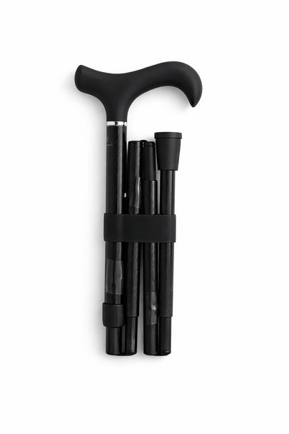 Carbon Fibre Folding Walking Stick Cane Height Adjustable in Black Diamond Derby Handle