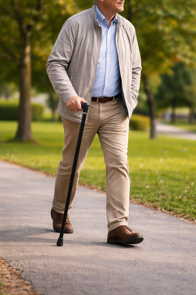 Carbon Fibre Ergonomic Handle Anatomic Right Hand Telescopic Black Walking Stick