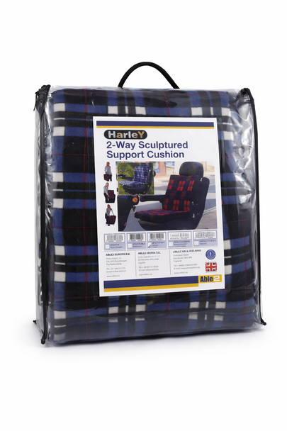 2 way Sculptured Scooter Support Cushion for Seat and Back Comfort Aid Blue Check Tartan