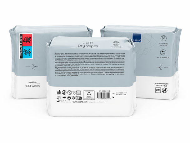 Abena Light Dry Wipes for Daily Patient Cleansing 30x27cm per 300 (3x100)