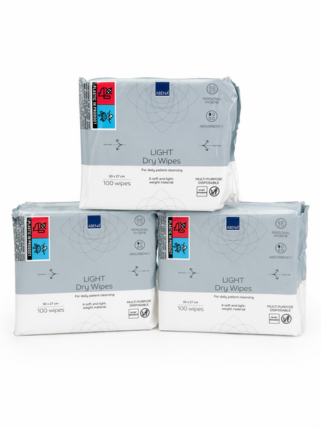 Abena Light Dry Wipes for Daily Patient Cleansing 30x27cm per 300 (3x100)