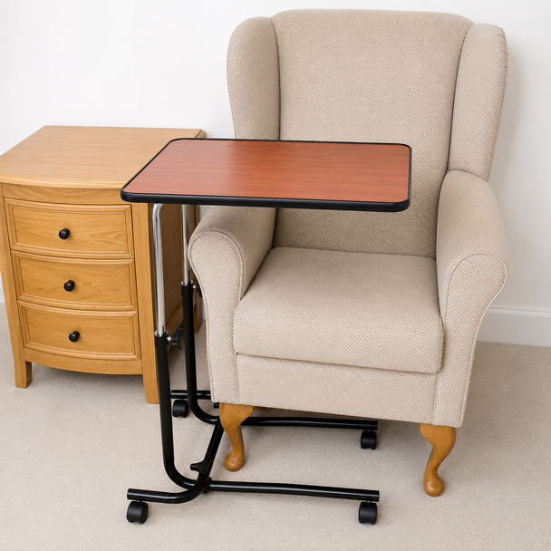 Overbed Over Bed Chair Table with 4 Castors and Dark legs Disability Aid